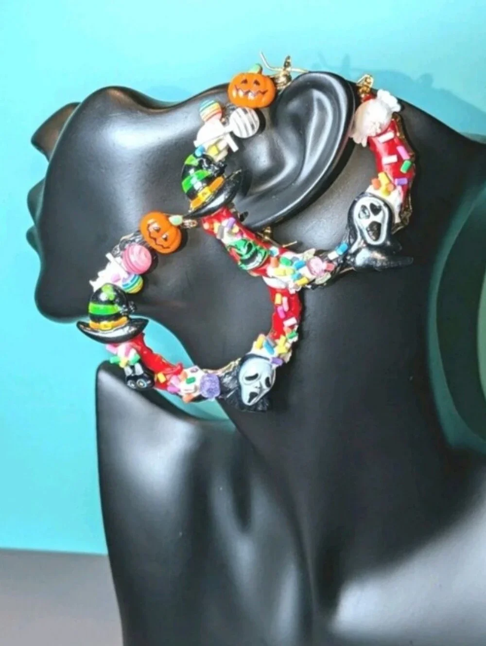 Hand CRAFTED Halloween Multicolor Holiday Hoop Earrings